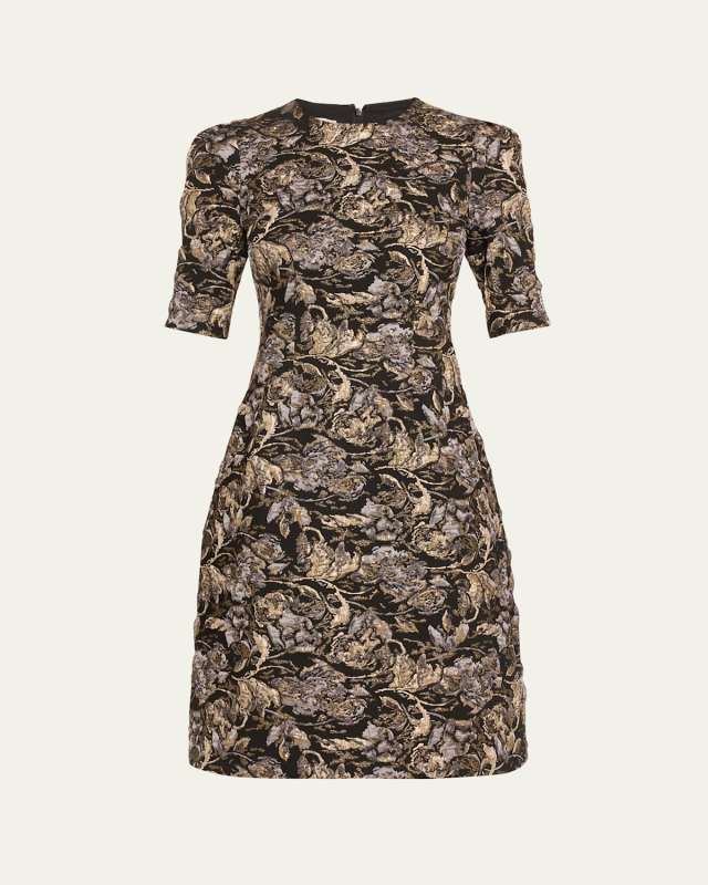 A-Line Textured Metallic Jacquard Dress